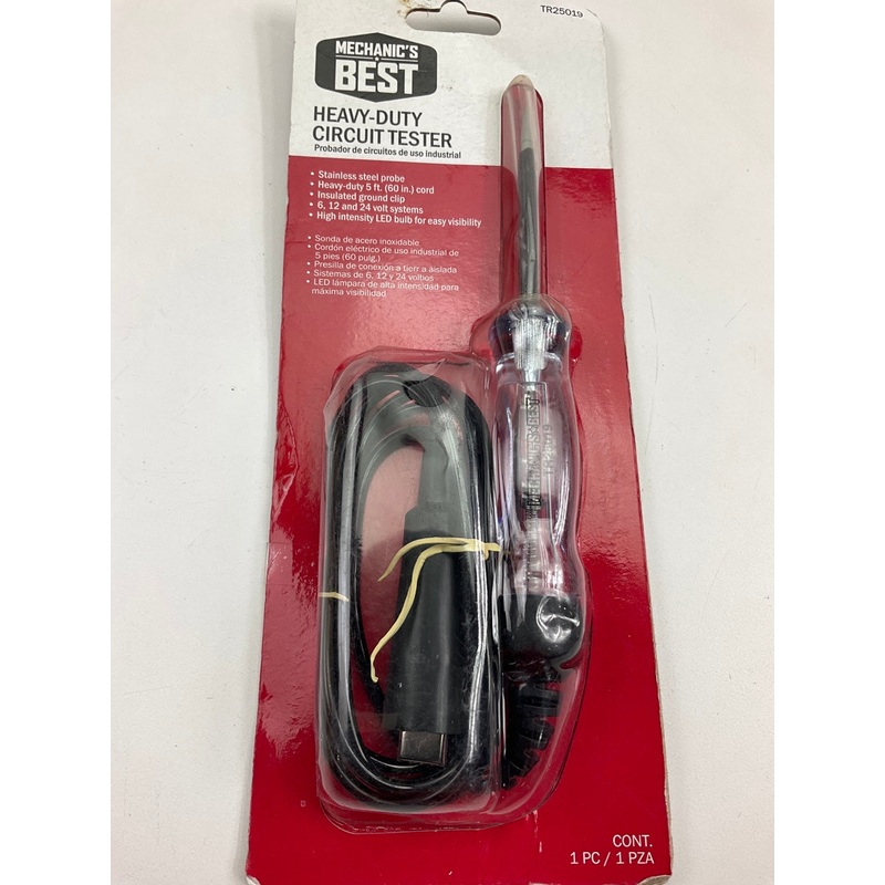 Mechanics Best TR25019 Heavy Duty Circuit Tester, 6, 12, And 24 Volt