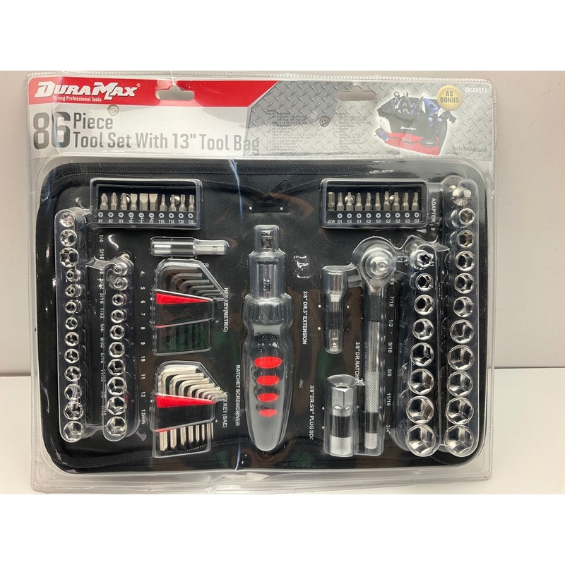 Dura Max UA50032J 86-Piece Tool Ratchet Socket Bit Set W/ 13'' Tool Bag
