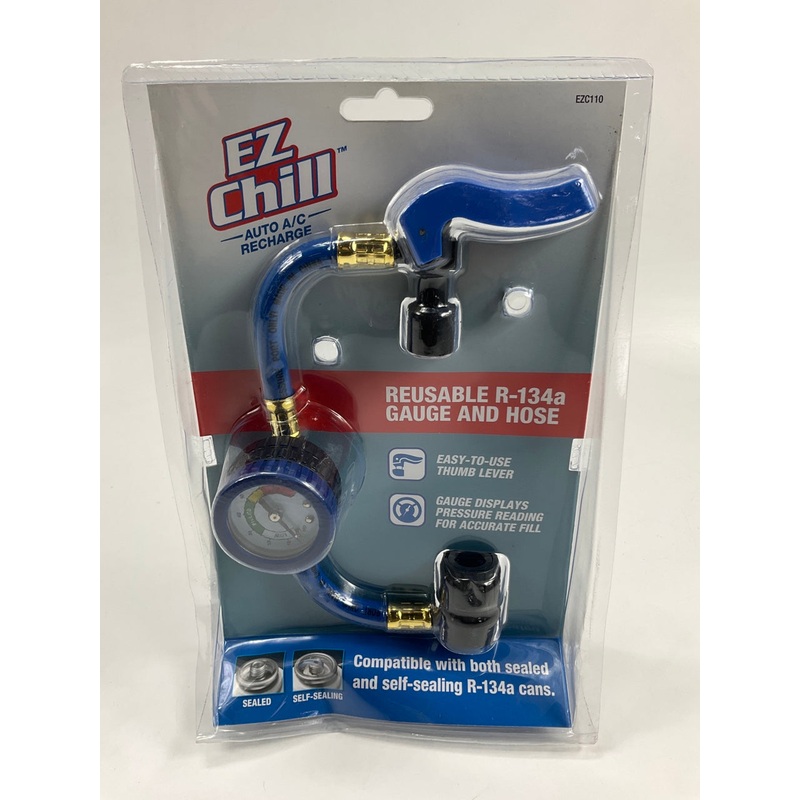 EZ Chill EZC110 Auto A/C Recharge Kit With Reusable 134 A/C Gauge And Hose