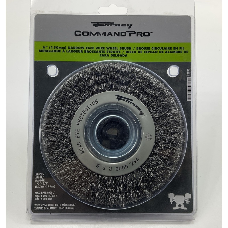 Forney 72895 6-Inch Industrial Pro Crimped Wire Bench Wheel Brush, 0.012'' Gauge