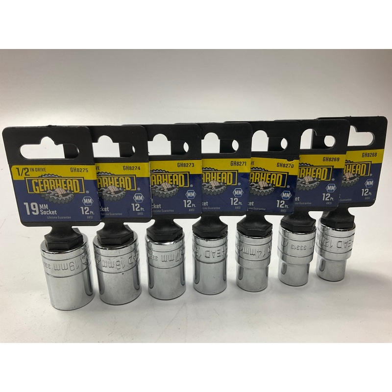 Gearhead 1/2'' Drive Sockets, 12 Point: 12MM, 13MM, 14MM, 15MM, 17MM, 18MM, 19MM