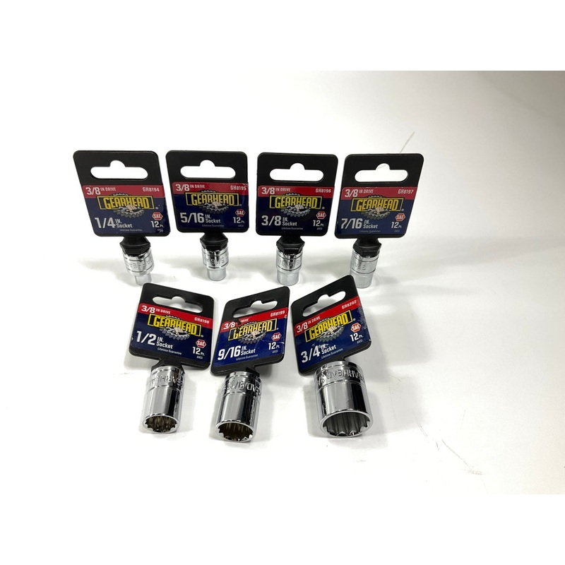 Gearhead 3/8 Drive, 12 Point, SAE Sockets: 1/4'' Through 3/4'' - 7 SOCKETS