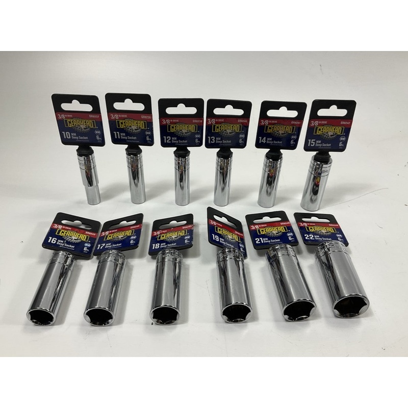 Gearhead 3/8'' Drive Metric Deep Socket 12-Piece Set, 10MM-22MM (no 20MM)