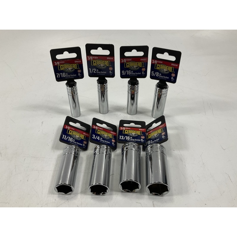 Gearhead 3/8'' Drive, SAE Deep Sockets, 7/16''-7/8'' - 8 SOCKETS