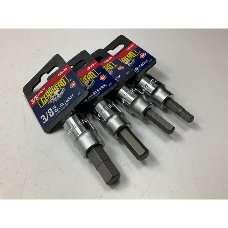 Gearhead 3/8'' Drive SAE Hex Bit Sockets: 7/32'', 1/4'', 5/16'', 3/8''