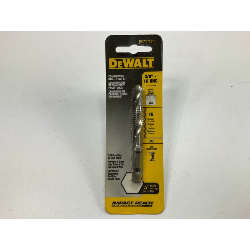 DEWALT DWADT3816 Combination Drill & Tap Bit 3/8'' - 16 UNC, 1/4'' Shank