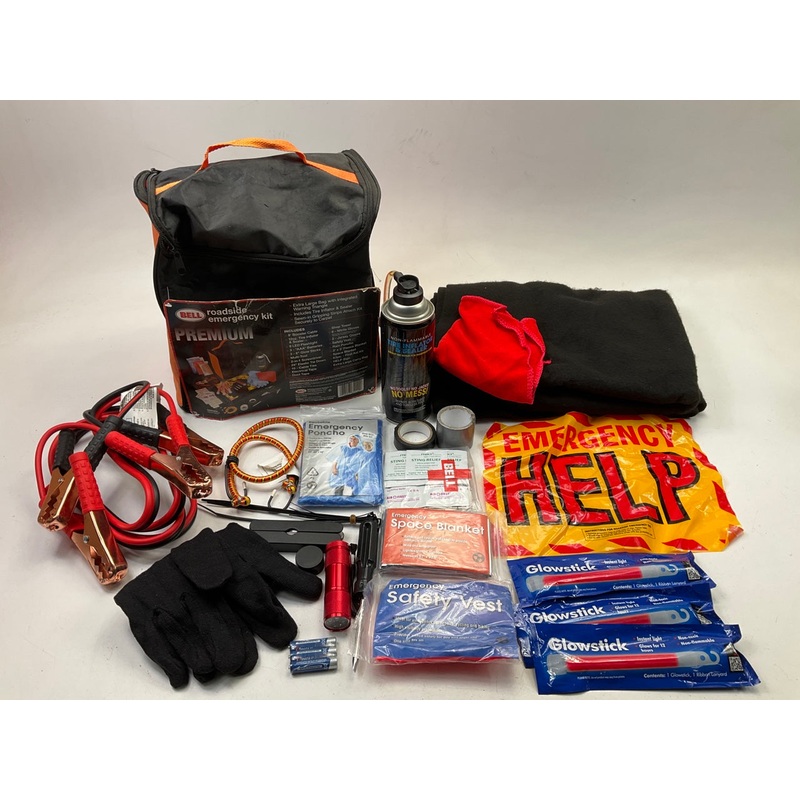 Bell 65112-8 Roadsite Emergency Pack: Jumper Cables, Safety Vest, Poncho, Tape