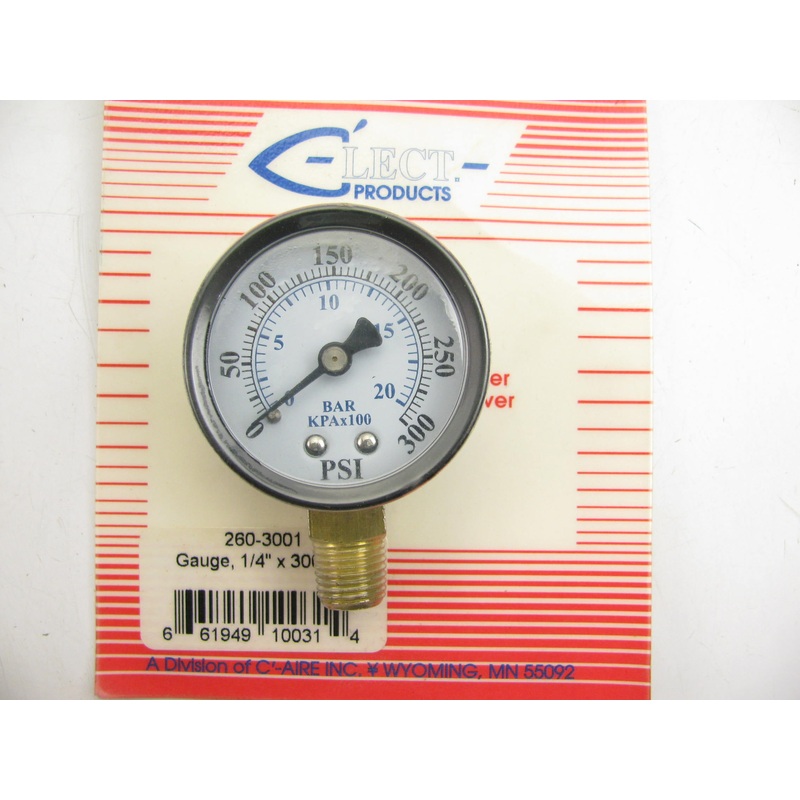 C-Aire 260-3001 300 PSI Bottom Mount Gauge 1/4'' NPT