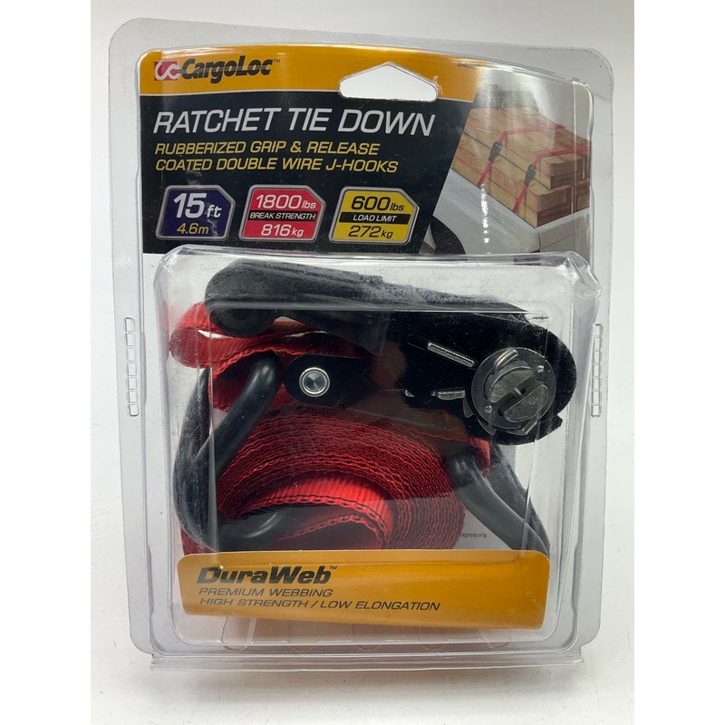 CargoLoc 84023 Ratchet Tie Downs With J-Hooks, 1'' X 15 Feet, 600 Lbs Work Load