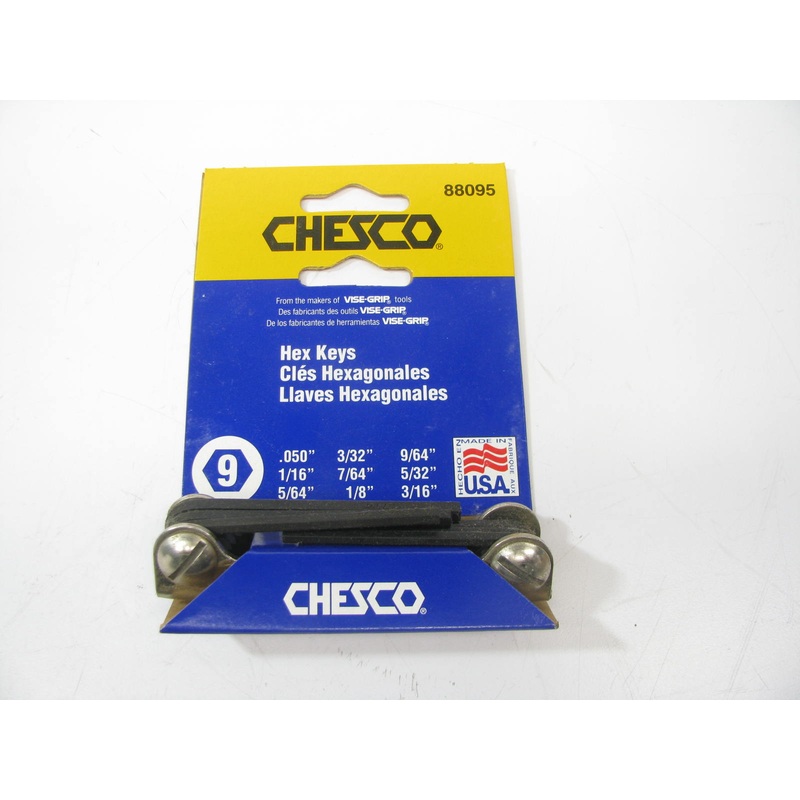 Chesco 88095 Foldable Allen Hex Key Wrench Set - 9 Difference Sizes, Made In USA