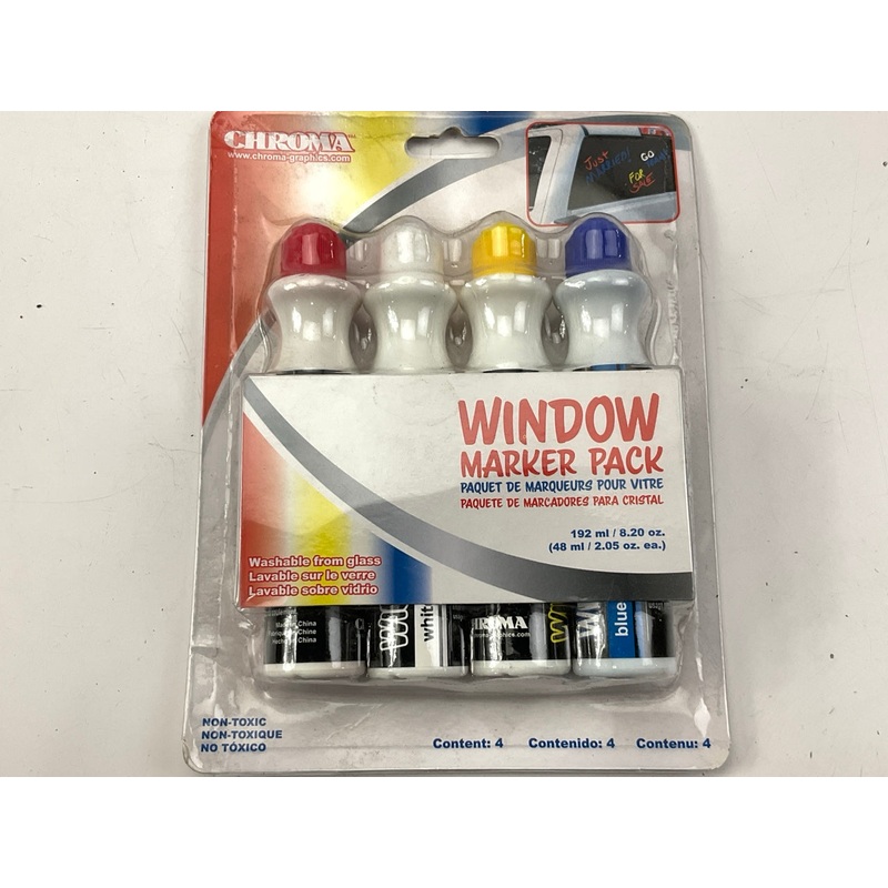 Chroma 144 Window Marker 4 / Pack: Washable Glass Markers For Cars, MULTI-COLOR