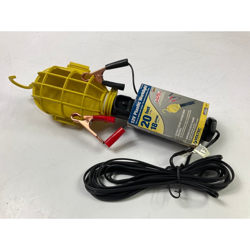 Voltec 08-00255 12V 60-Watt Worklight Work Lamp With Battery Clips, 20-Foot