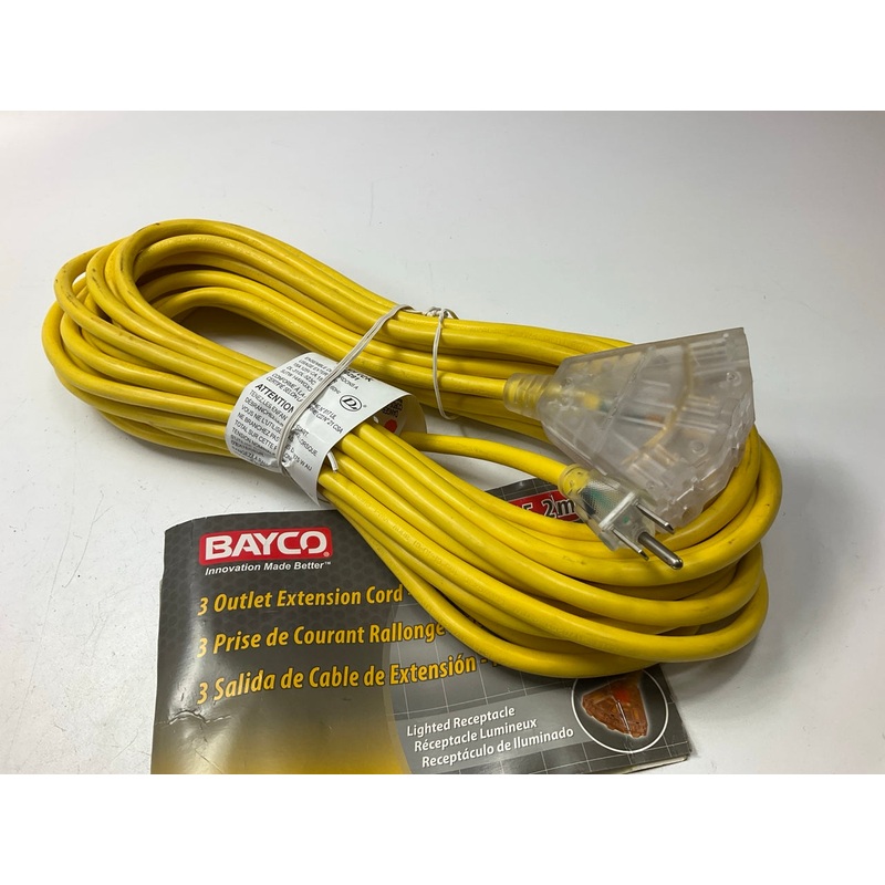 Bayco SL-741L 50' Triple-Tap 14/3 Gauge Pro Extension Cord With Lighted End 50FT