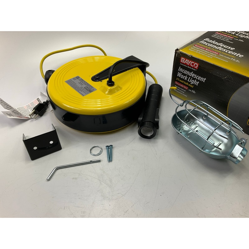 Bayco SL-851 Professional Incandescent Utility Light Lamp On 50 Foot Metal Reel