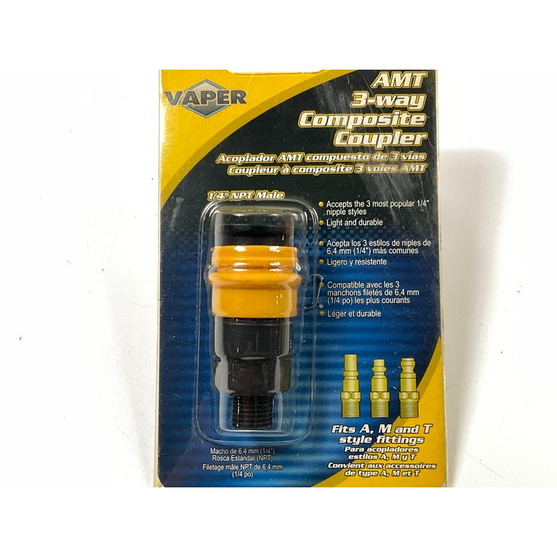 Vaper 19305 AMT 3-Way Composite Coupler For Use With A, M, And T-Style Fittings