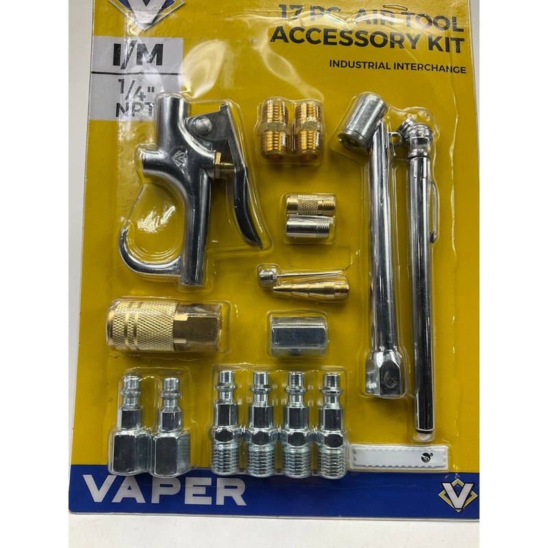 Vaper 19338 17-Piece Air Tool Accessory Kit With Blow Gun & Fittings & Air Chuck