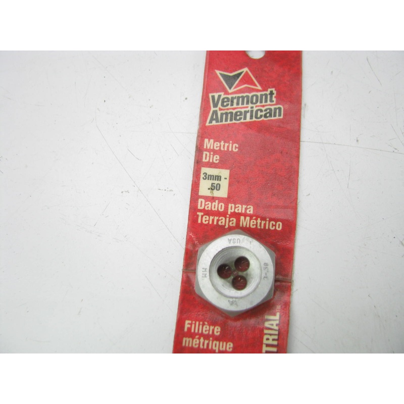 Vermont American 21212 High Carbon Steel Metric Hexagon Die 3mm X .50