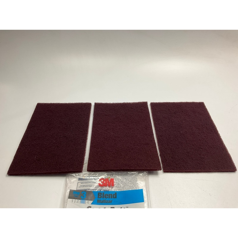 3M 37447 Red Maroon Scotch Brite General Purpose Hand Scuff Pad, 3 Pads Per Pack