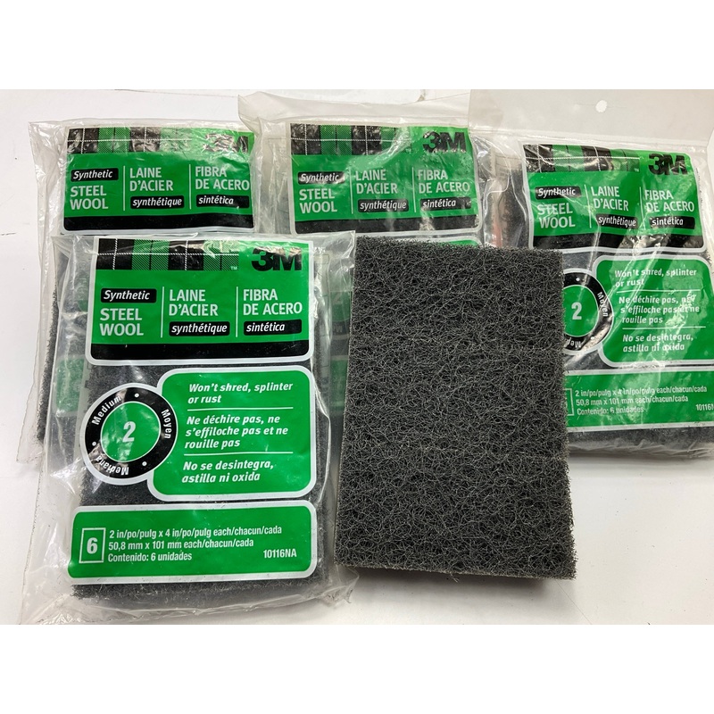 5 PACKS - 3M 10116NA #2 Medium Synthetic Steel Wool Pads 2''X4'', 6 PCS / Pack