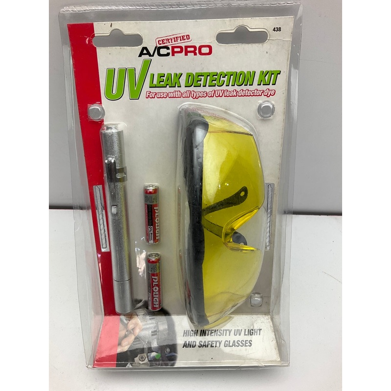 AC Pro 438 Leak Detection UV Dye Kit - UV Light & Safety Glasses & Compact Light