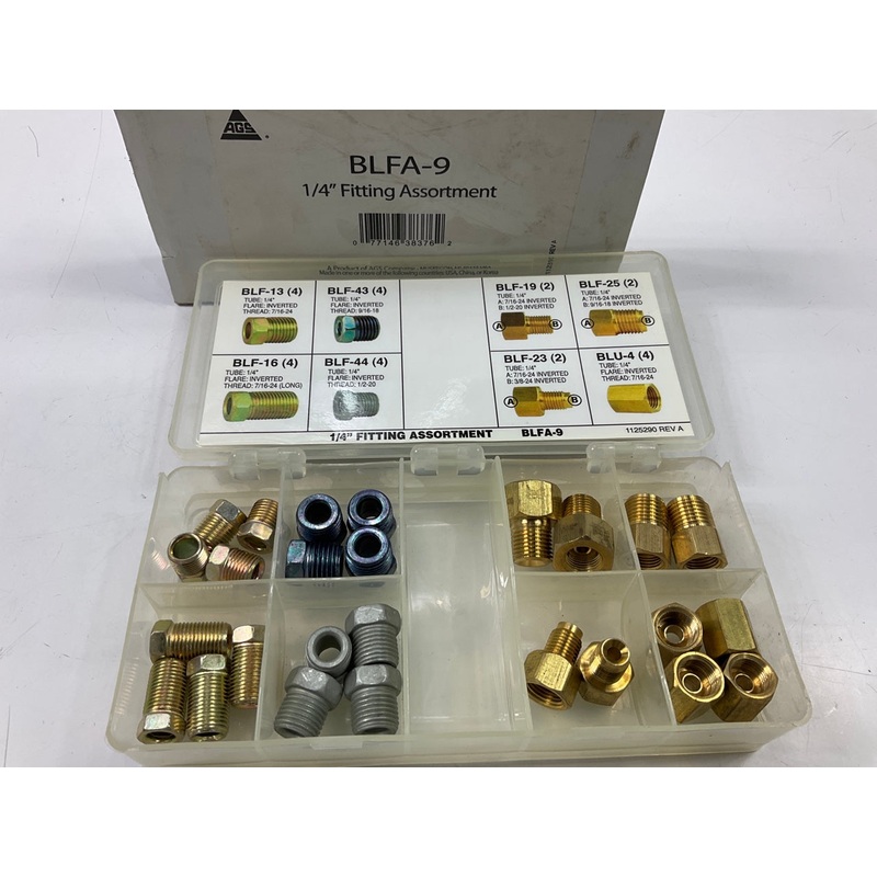 AGS BLFA-9  1/4 Tube Nut, Union, Adapter Fitting Assortment, 8 SKU Kit