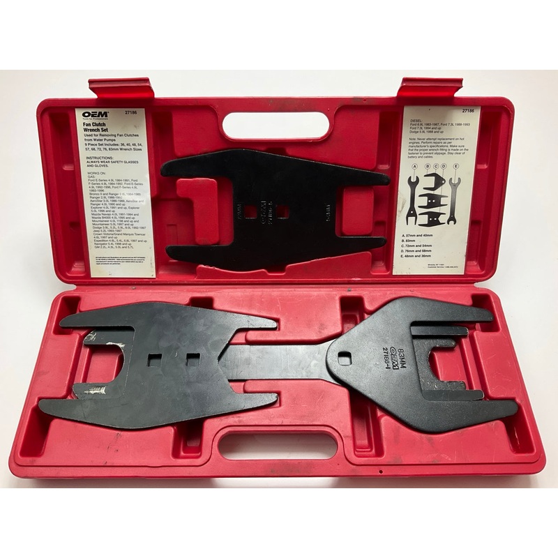 USED #24 OEM Tools 27186 9 Size Fan Clutch Wrench Set Remove From Water Pump