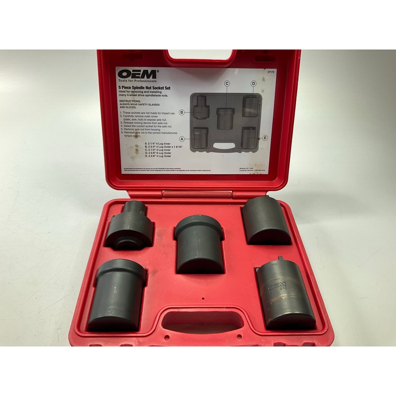 USED #44 OEM Tools 27174 1/2'' Drive 5-Piece Spindle Nut Locknut Axle Socket Set