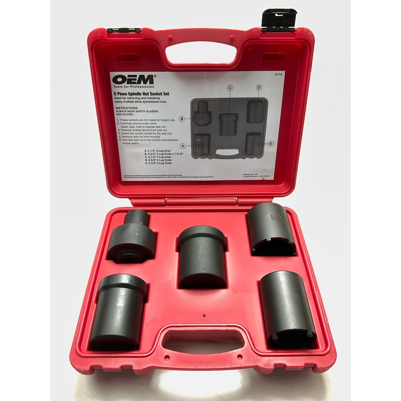 USED #14 OEM Tools 27174 1/2'' Drive 5-Piece Spindle Nut Locknut Axle Socket Set
