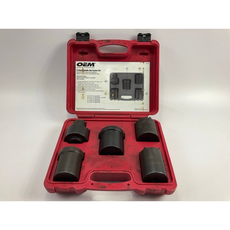 USED #20 OEM Tools 27174 1/2'' Drive 5-Piece Spindle Nut Locknut Axle Socket Set