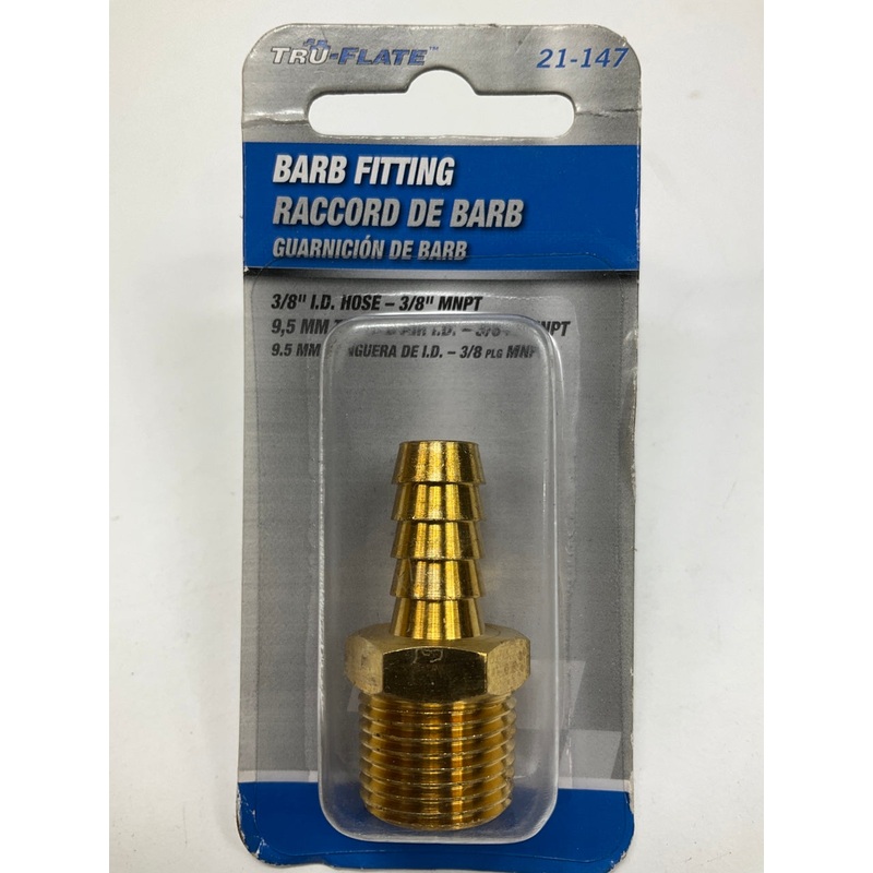 True-flate 21-147 Male 3/8'' Hose ID Hose End Barb Fitting, All Brass