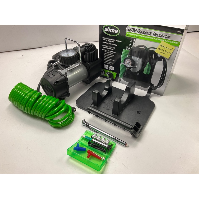 Slime 40045 Tire Air Inflator Pump, Accessories Kit 120V, 0-150 PSI