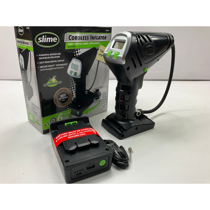 Slime 40057 Portable Cordless Tire Inflator Pump W/ Auto Shut Off, Rechargeable