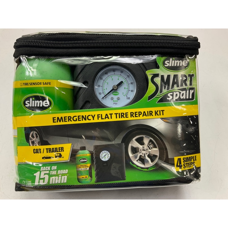 Slime 50107 Portable Emergency Flat Tire Repair Kit Pack: With Air Inflator Pump