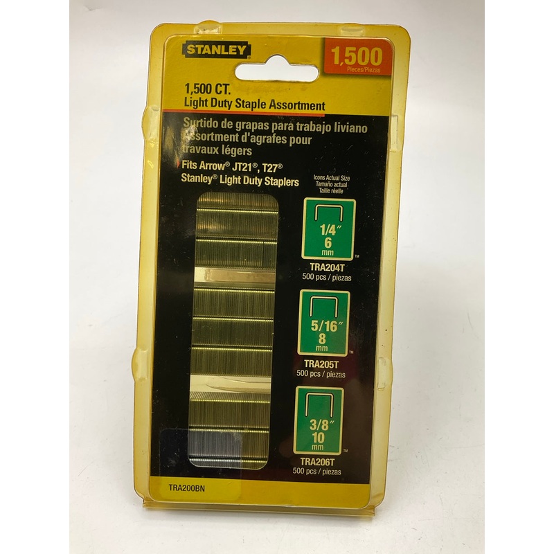 Stanley TRA200BN Light-Duty Staple Assortment - 1,500 Ct - For Arrow JT21, T27