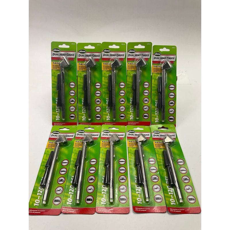 10 PACK - Slime 2016-A Dual Head Tire Air Pressure Gauge, 10-120 PSI
