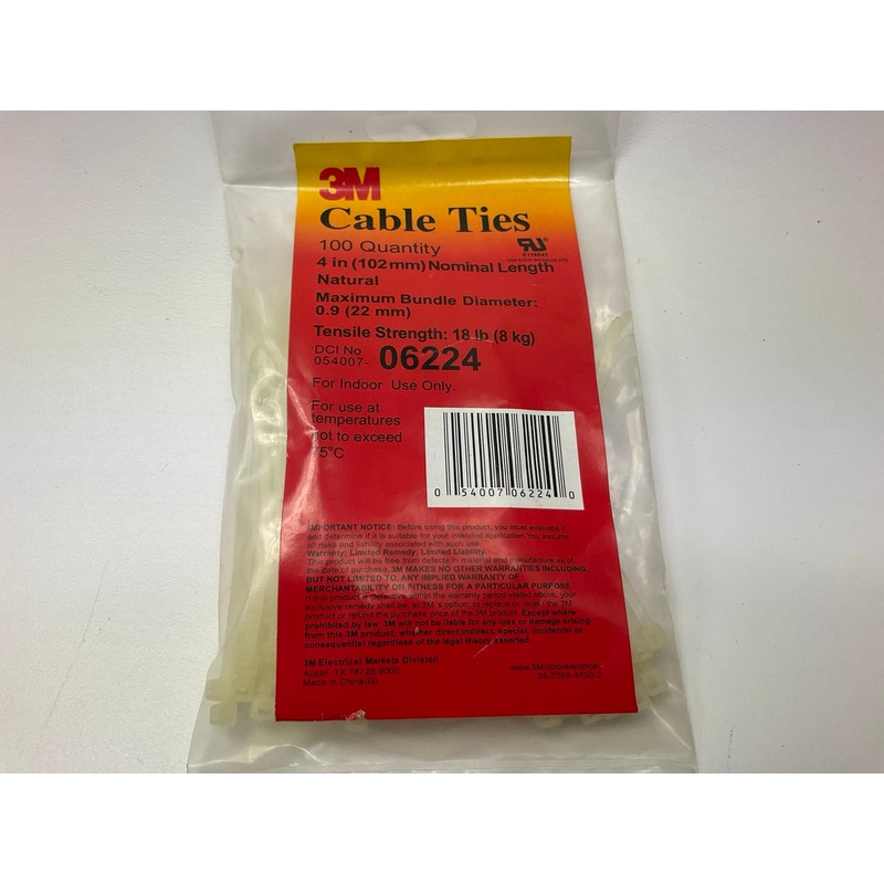 100 Pcs - 3M 06224 4'' White Cable Ties