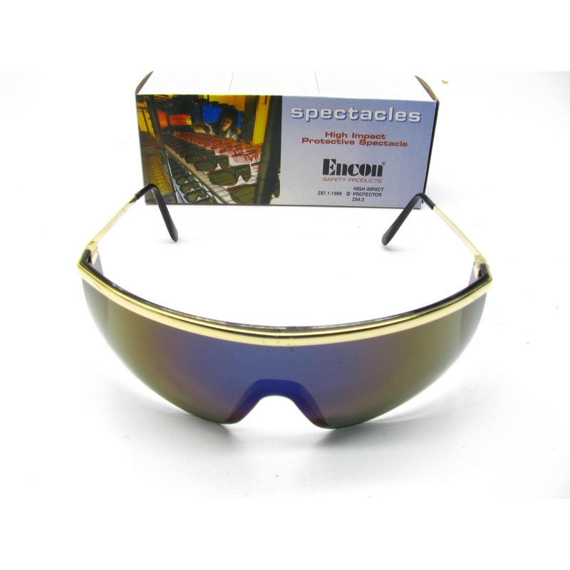 100 PCS - Encon 05218504 Safety Protection Eye Glasses  Gold Frame Blue Mirror