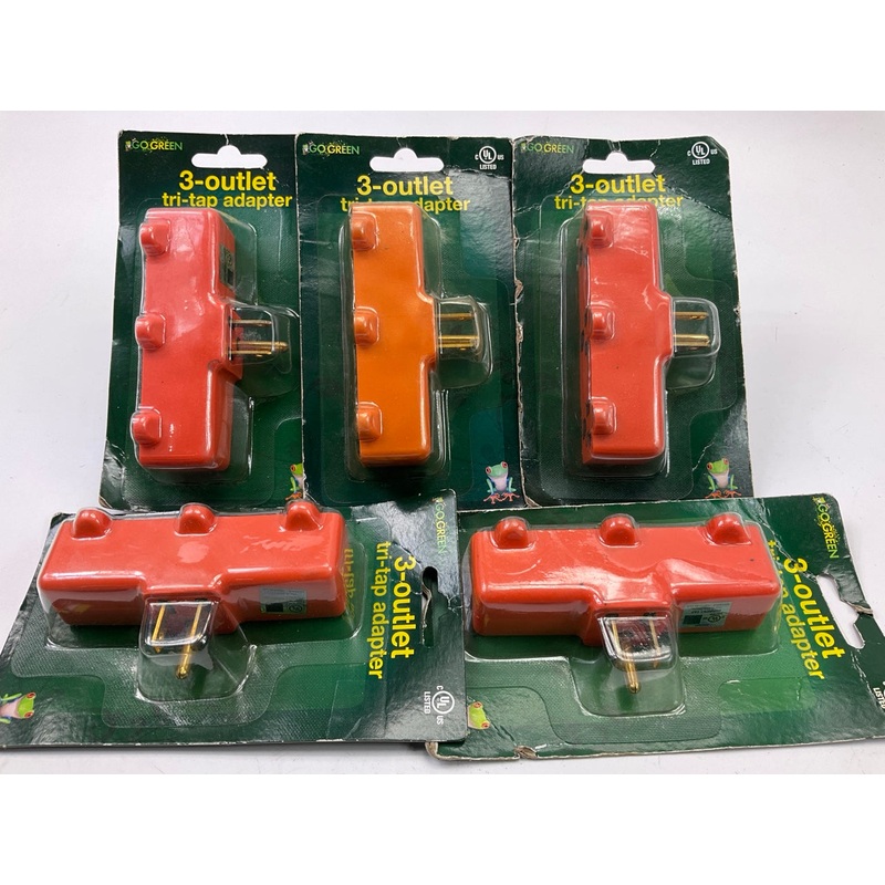 (5) Go Green GG-03418OR 3 Outlet Tri-Tap Rubber Electric Outlet Adapter