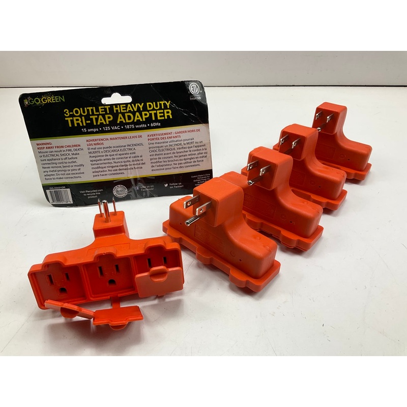 (5) Go Green GG-03431OR Power 3-Outlet Tri-Tap Adapter With Covers, Orange