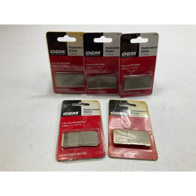 (5) OEM Tools 25302 3 Piece Heavy Duty Steel Scraper Blades 1'', 1.5'' & 2''
