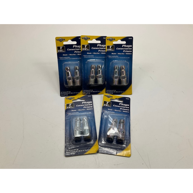 (5) PACKS - Vaper 19433 T-Style 1/4'' NPT Male Air Line Plugs, 10 Pieces Total