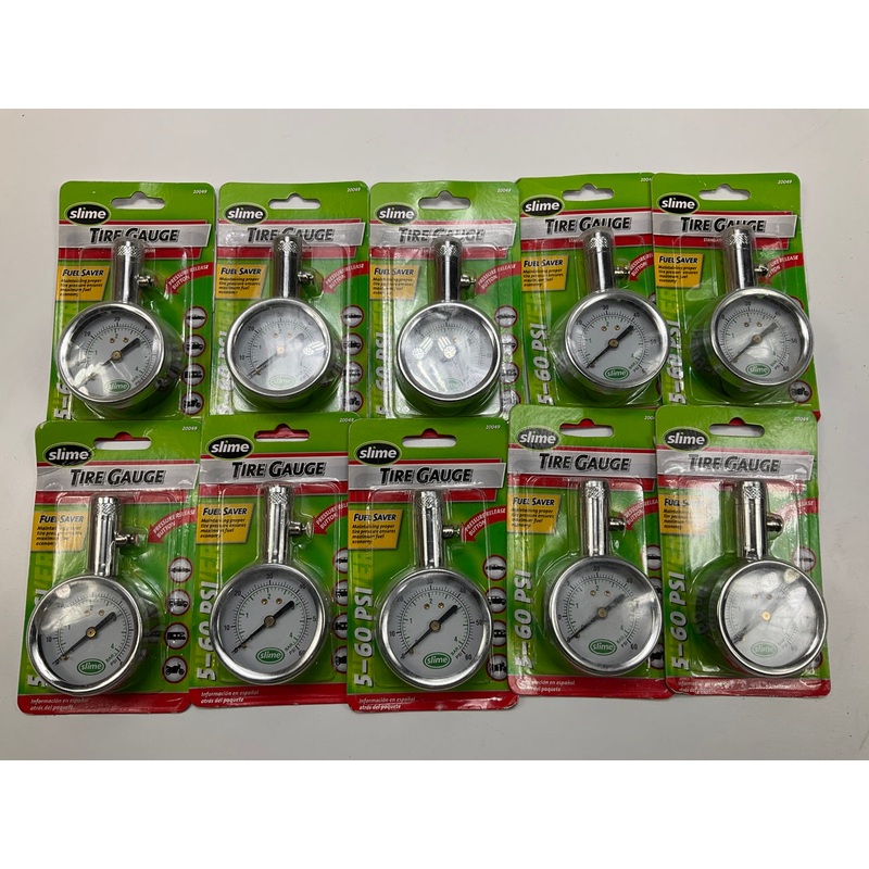 (10) Slime 20049  Large Facia Dial Analogue Tire Pressure Gauge - 5-60 PSI