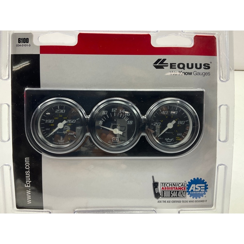 Equus 6100 1-1/2'' Triple Gauge Set:  Water Temp, Volt, Oil Pressure Black Gauges