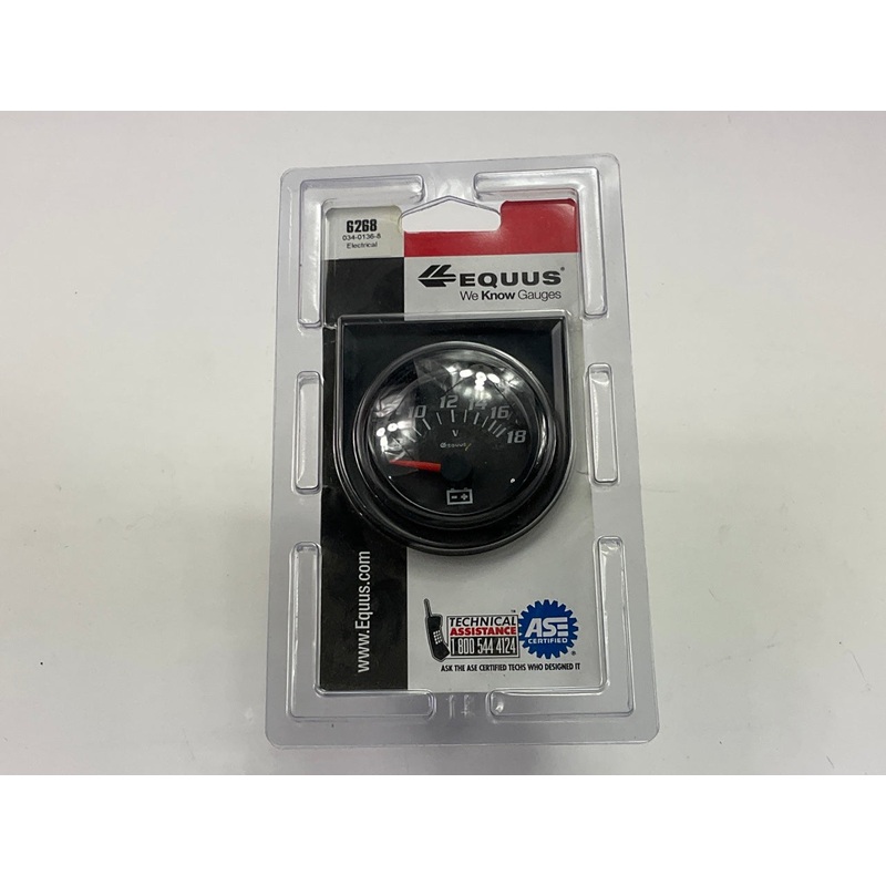 Equus 6268 2'' Black Back-Lit Analog Volt Meter Gauge, 8 To 18 Volts