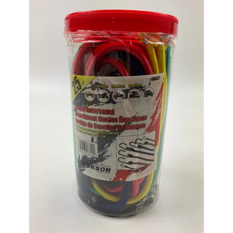 Erickson 06622 Multiple Length Bungey Cord Assortment Jar, 10''-36'', 25 Piece