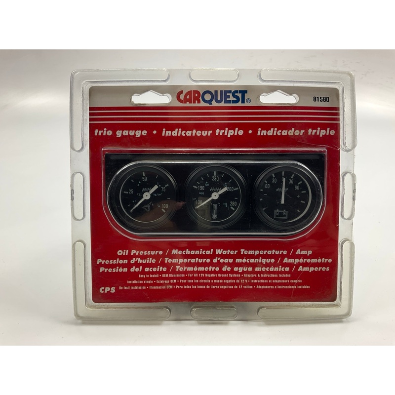 Carquest 81560 Triple Gauge Set Oil Pressure, Amp, Mechanical Water Temp 1-1/2''