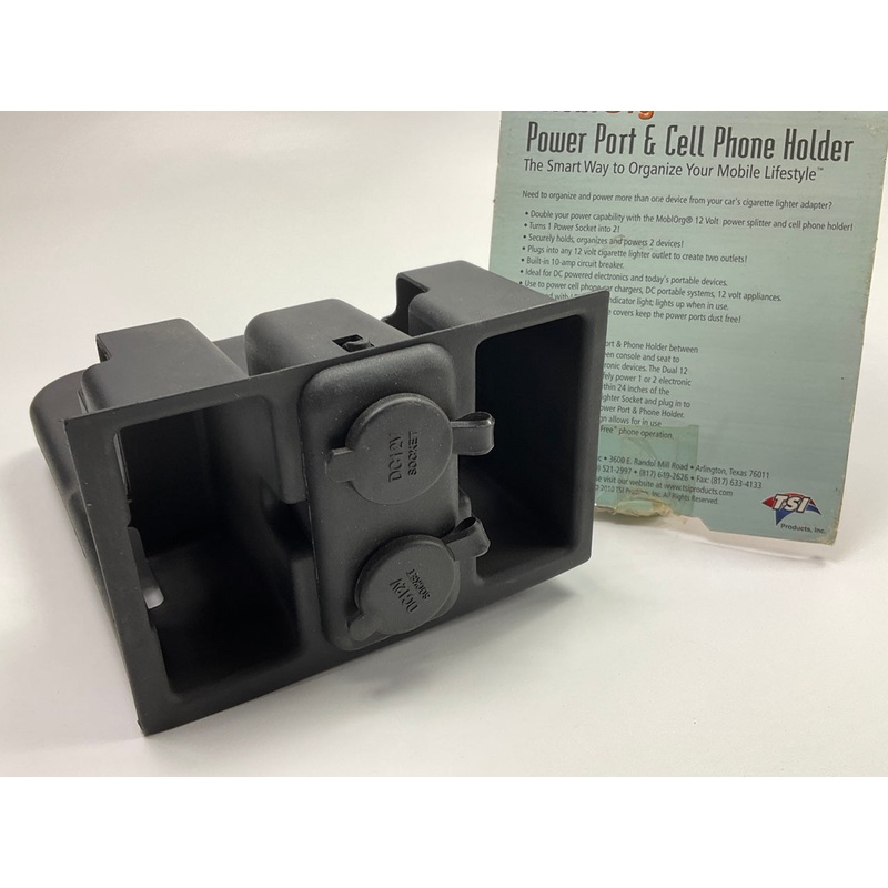 TSI 35120 Black 12V Dual Power Port 12 Volt Outlet And Cell Phone Holder Pocket