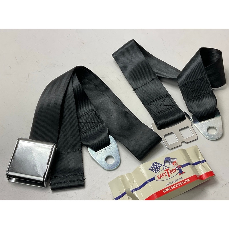 Safetboy STBSB2LABK 2pt Black Lap Seatbelt Airplane Buckle Harness Rod Rat Truck