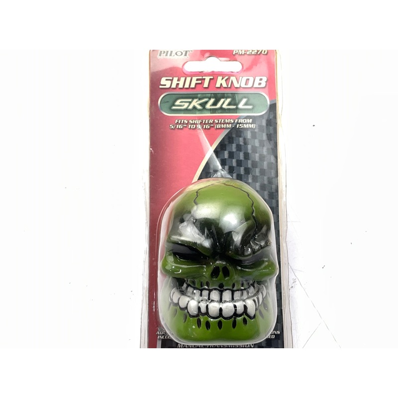 Pilot PM-2270 Manual Transmission Shift Knob Green Skull, For 5/16''- 9/16'' Stem