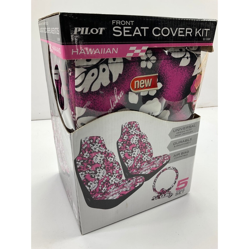 Pilot SC-308P PINK Front Seat Cover Kit W/ Steering Wheel Cover & Seat Belt Pads
